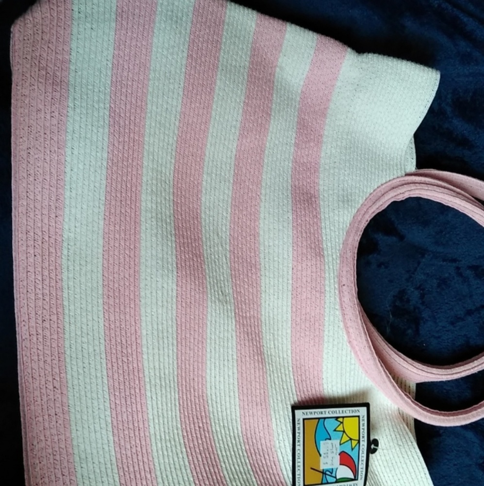 Pink & White Stripped Large Tote Bag